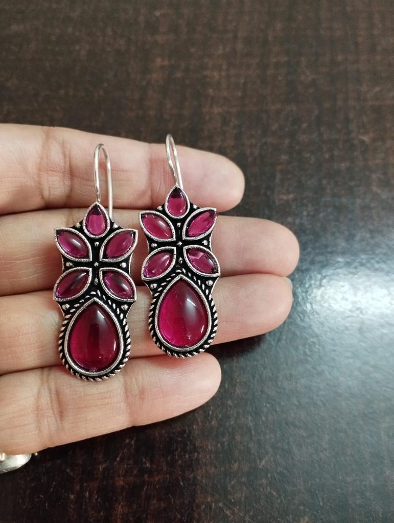 German Silver Stone Studded Earrings