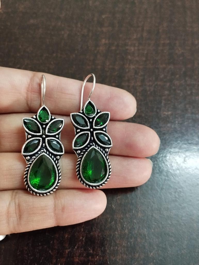 German Silver Stone Studded Earrings