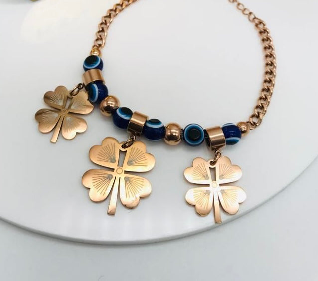 Flower Hanging Charm Evil eye bracelet