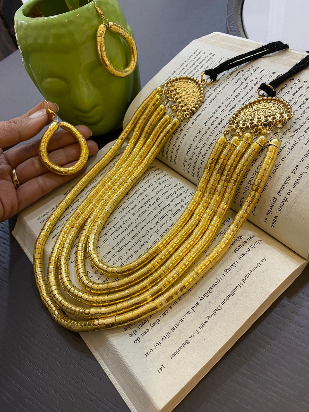 Spiral Gold Necklace with loop earrings