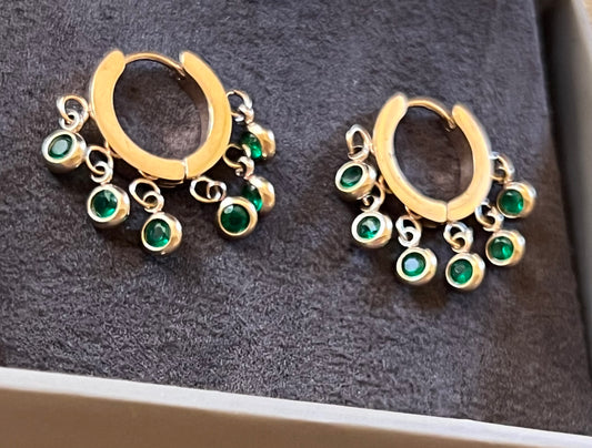 Emerald Stones Hanging Gold Earrings