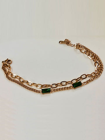 Emerald Stone Studded Golden Chain Bracelet