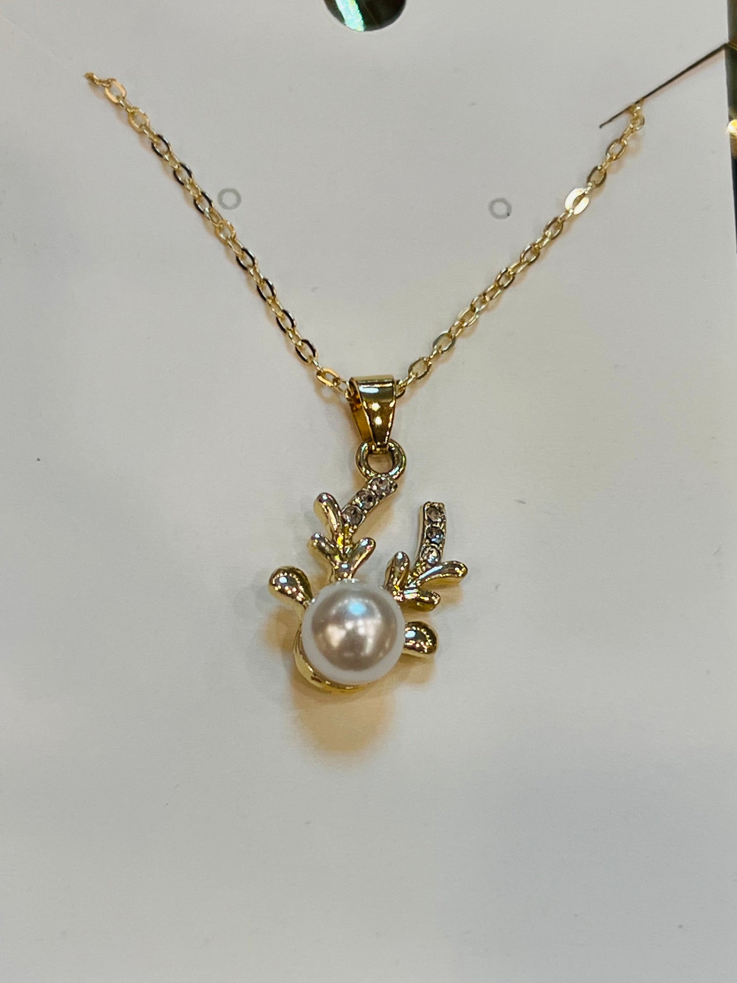 Sterling Gold Rhodium Plated & White Pearl Moon Necklace