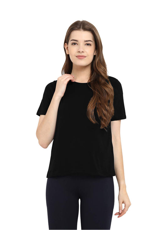 Solid Women Black T-Shirt